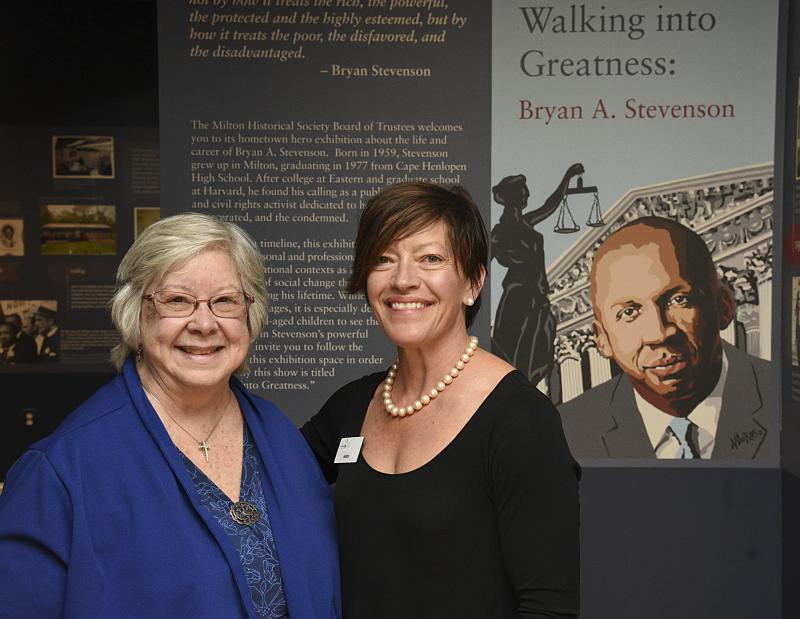 Lee Revis Plank and Heidi Evans at the entry of the Bryan Stevenson exhibition. DENY HOWETH PHOTOS